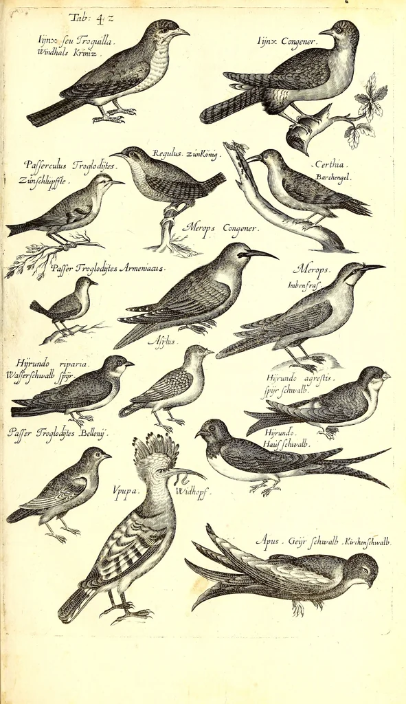 An illustration from Historiae naturalis de quadrupetibus libri : cum aeneis figuris; [Historiae naturalis de serpentibus libri II ; Historiae naturalis de insectis libri III ; Historiae naturalis de exanguibus aquaticis libri IV ; Historiae naturalis de piscibus et cetis libri V ; Historiae naturalis de avibus libri VI], 1650, leaf 202
