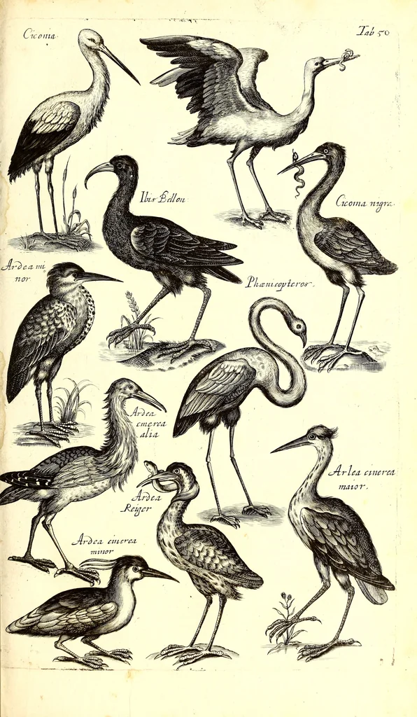 An illustration from Historiae naturalis de quadrupetibus libri : cum aeneis figuris; [Historiae naturalis de serpentibus libri II ; Historiae naturalis de insectis libri III ; Historiae naturalis de exanguibus aquaticis libri IV ; Historiae naturalis de piscibus et cetis libri V ; Historiae naturalis de avibus libri VI], 1650, leaf 252