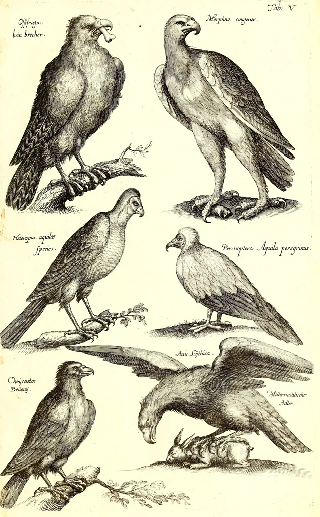 An illustration from Historiae naturalis de quadrupetibus libri : cum aeneis figuris; [Historiae naturalis de serpentibus libri II ; Historiae naturalis de insectis libri III ; Historiae naturalis de exanguibus aquaticis libri IV ; Historiae naturalis de piscibus et cetis libri V ; Historiae naturalis de avibus libri VI], 1650, leaf 28