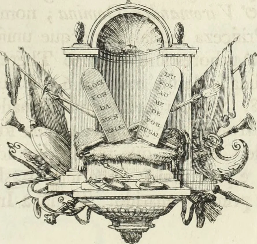 An illustration from Historia genealogica da casa real portugueza : desde a sua origem até o presente, com as familias illustres, que precedem dos reys, e dos serenissimos duques de Bragança ..., 1735, leaf 352