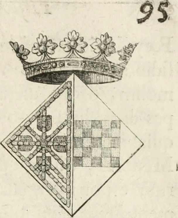 An illustration from Historia genealogica da casa real portugueza : desde a sua origem até o presente, com as familias illustres, que precedem dos reys, e dos serenissimos duques de Bragança ..., 1735, leaf 374