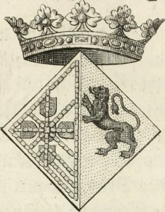 An illustration from Historia genealogica da casa real portugueza : desde a sua origem até o presente, com as familias illustres, que precedem dos reys, e dos serenissimos duques de Bragança ..., 1735, leaf 384
