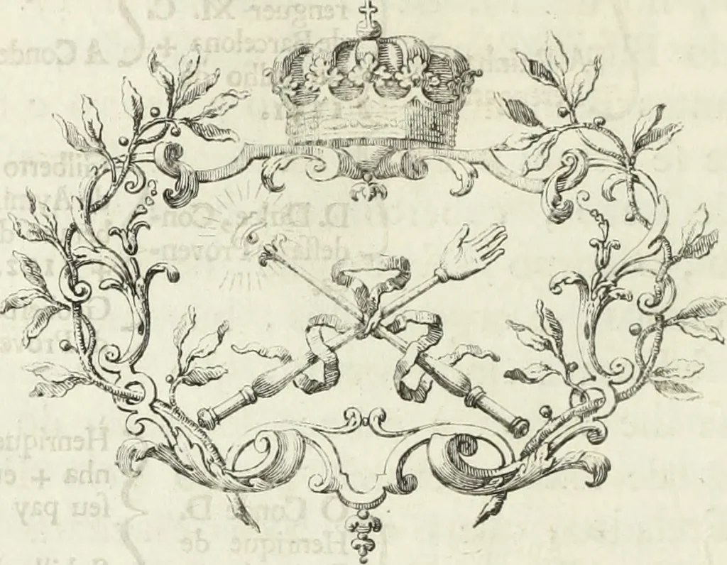 An illustration from Historia genealogica da casa real portugueza : desde a sua origem até o presente, com as familias illustres, que precedem dos reys, e dos serenissimos duques de Bragança ..., 1735, leaf 397