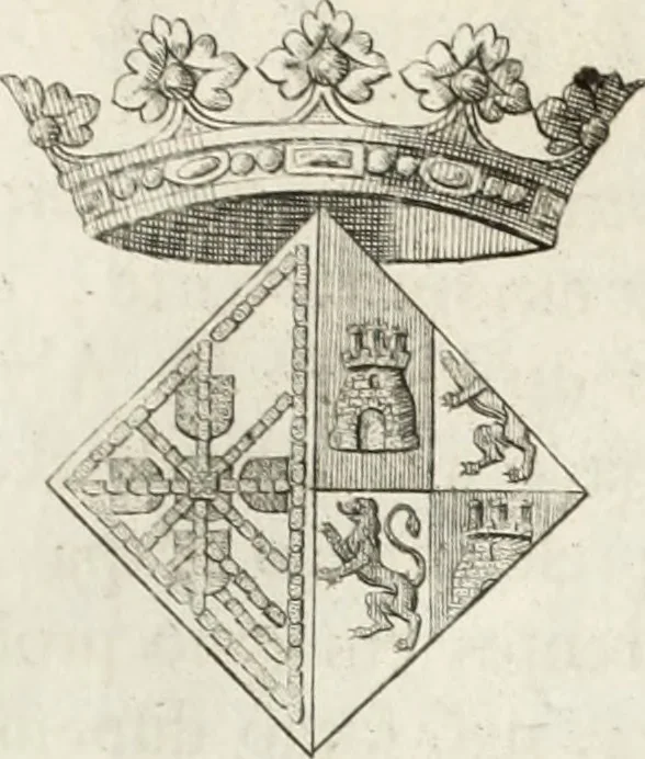 An illustration from Historia genealogica da casa real portugueza : desde a sua origem até o presente, com as familias illustres, que precedem dos reys, e dos serenissimos duques de Bragança ..., 1735, leaf 400