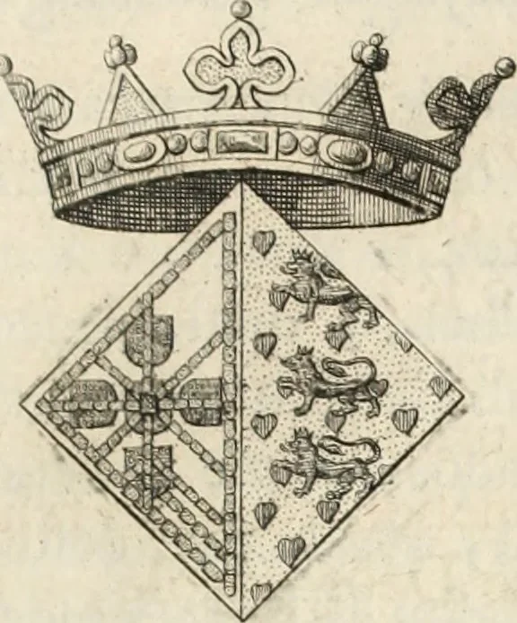 An illustration from Historia genealogica da casa real portugueza : desde a sua origem até o presente, com as familias illustres, que precedem dos reys, e dos serenissimos duques de Bragança ..., 1735, leaf 412