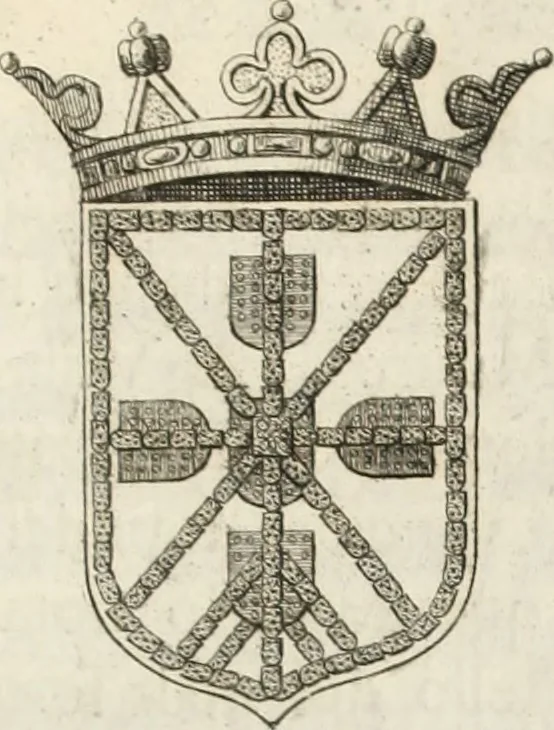 An illustration from Historia genealogica da casa real portugueza : desde a sua origem até o presente, com as familias illustres, que precedem dos reys, e dos serenissimos duques de Bragança ..., 1735, leaf 418