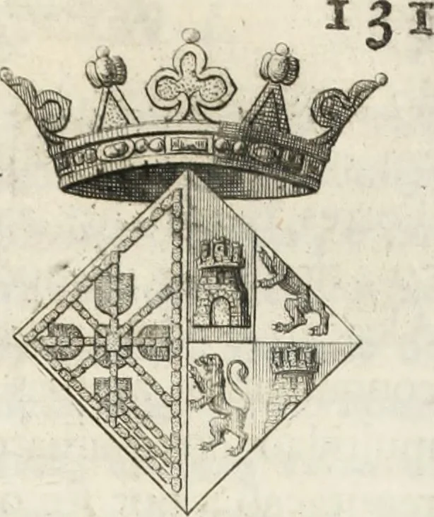 An illustration from Historia genealogica da casa real portugueza : desde a sua origem até o presente, com as familias illustres, que precedem dos reys, e dos serenissimos duques de Bragança ..., 1735, leaf 418