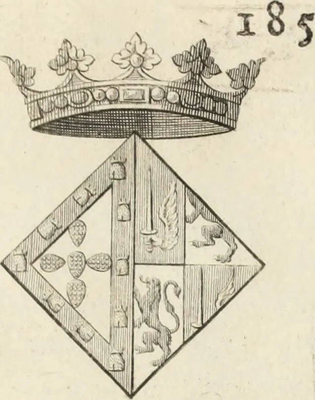 An illustration from Historia genealogica da casa real portugueza : desde a sua origem até o presente, com as familias illustres, que precedem dos reys, e dos serenissimos duques de Bragança ..., 1735, leaf 482