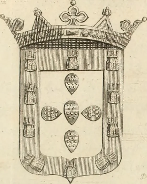 An illustration from Historia genealogica da casa real portugueza : desde a sua origem até o presente, com as familias illustres, que precedem dos reys, e dos serenissimos duques de Bragança ..., 1735, leaf 496