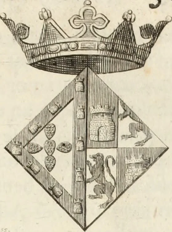 An illustration from Historia genealogica da casa real portugueza : desde a sua origem até o presente, com as familias illustres, que precedem dos reys, e dos serenissimos duques de Bragança ..., 1735, leaf 610