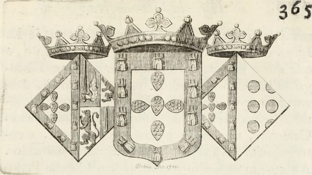 An illustration from Historia genealogica da casa real portugueza : desde a sua origem até o presente, com as familias illustres, que precedem dos reys, e dos serenissimos duques de Bragança ..., 1735, leaf 676