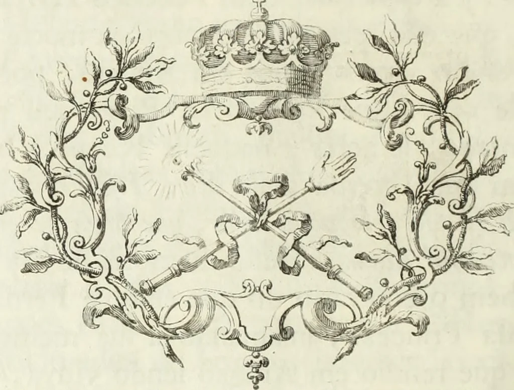 An illustration from Historia genealogica da casa real portugueza : desde a sua origem até o presente, com as familias illustres, que precedem dos reys, e dos serenissimos duques de Bragança ..., 1735, leaf 703