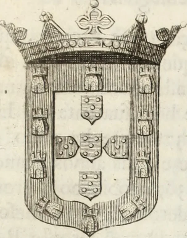 An illustration from Historia genealogica da casa real portugueza : desde a sua origem até o presente, com as familias illustres, que precedem dos reys, e dos serenissimos duques de Bragança ..., 1735, leaf 734
