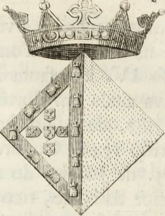 An illustration from Historia genealogica da casa real portugueza : desde a sua origem até o presente, com as familias illustres, que precedem dos reys, e dos serenissimos duques de Bragança ..., 1735, leaf 734