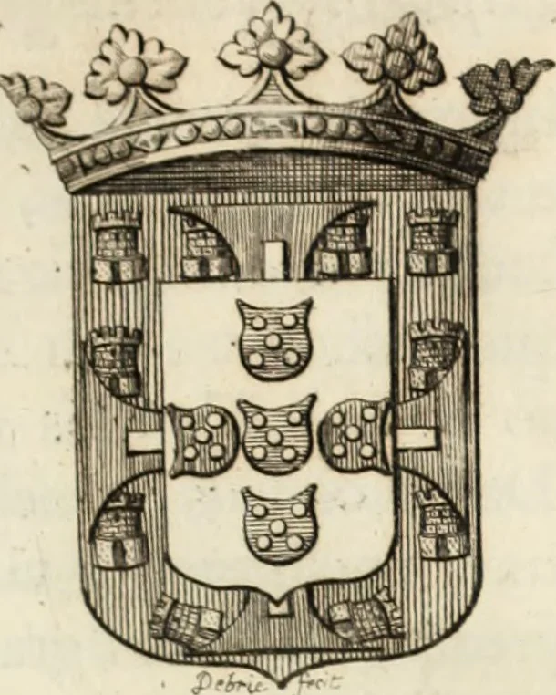 An illustration from Historia genealogica da casa real portugueza : desde a sua origem até o presente, com as familias illustres, que precedem dos reys, e dos serenissimos duques de Bragança ..., 1735, leaf 114