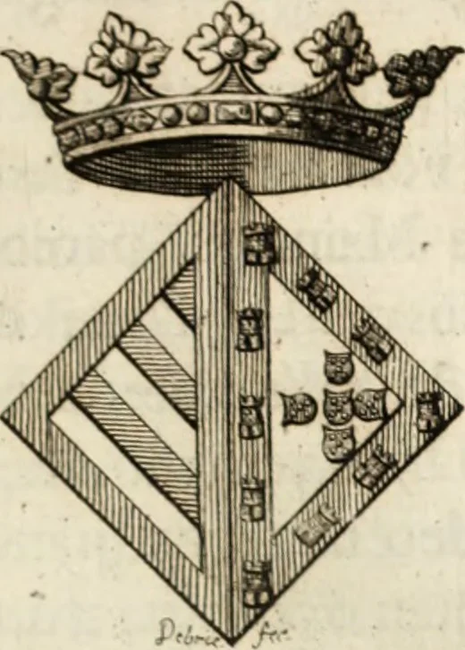 An illustration from Historia genealogica da casa real portugueza : desde a sua origem até o presente, com as familias illustres, que precedem dos reys, e dos serenissimos duques de Bragança ..., 1735, leaf 126