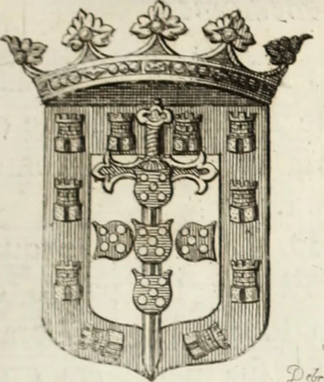 An illustration from Historia genealogica da casa real portugueza : desde a sua origem até o presente, com as familias illustres, que precedem dos reys, e dos serenissimos duques de Bragança ..., 1735, leaf 160