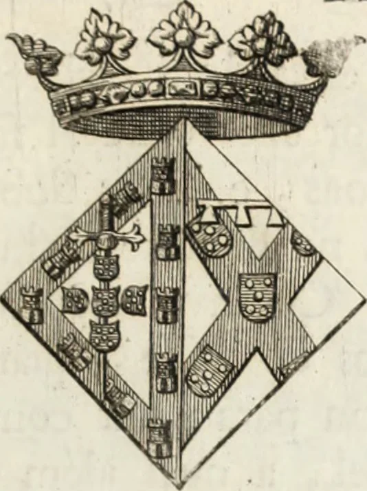 An illustration from Historia genealogica da casa real portugueza : desde a sua origem até o presente, com as familias illustres, que precedem dos reys, e dos serenissimos duques de Bragança ..., 1735, leaf 160