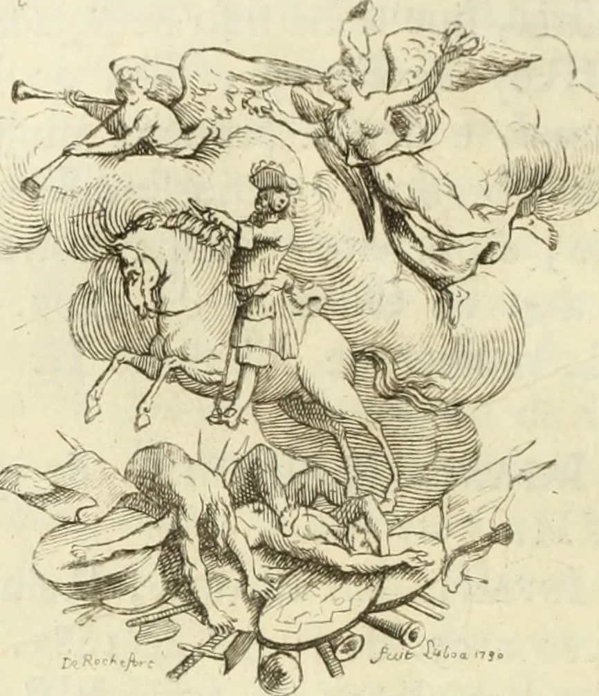 An illustration from Historia genealogica da casa real portugueza : desde a sua origem até o presente, com as familias illustres, que precedem dos reys, e dos serenissimos duques de Bragança ..., 1735, leaf 177