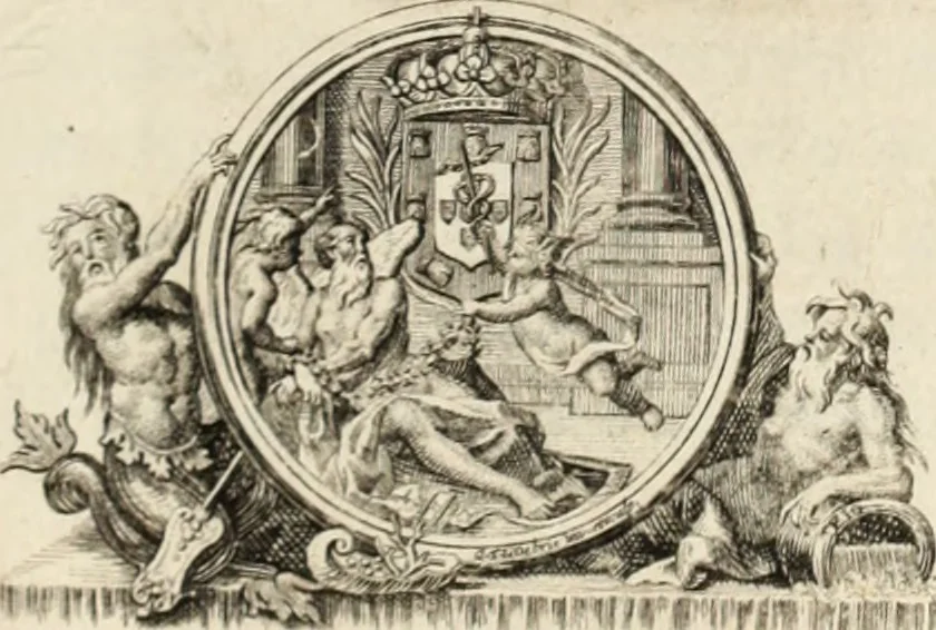 An illustration from Historia genealogica da casa real portugueza : desde a sua origem até o presente, com as familias illustres, que precedem dos reys, e dos serenissimos duques de Bragança ..., 1735, leaf 4