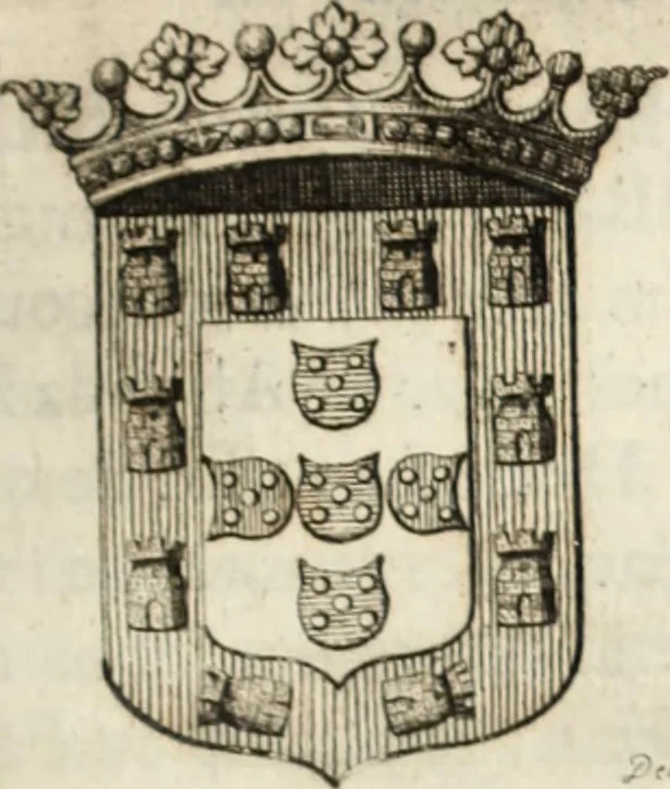 An illustration from Historia genealogica da casa real portugueza : desde a sua origem até o presente, com as familias illustres, que precedem dos reys, e dos serenissimos duques de Bragança ..., 1735, leaf 492
