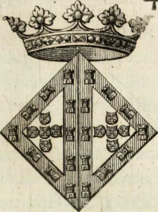 An illustration from Historia genealogica da casa real portugueza : desde a sua origem até o presente, com as familias illustres, que precedem dos reys, e dos serenissimos duques de Bragança ..., 1735, leaf 510