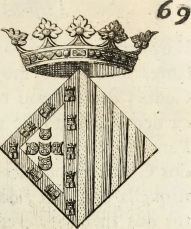 An illustration from Historia genealogica da casa real portugueza : desde a sua origem até o presente, com as familias illustres, que precedem dos reys, e dos serenissimos duques de Bragança ..., 1735, leaf 80