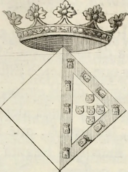 An illustration from Historia genealogica da casa real portugueza : desde a sua origem até o presente, com as familias illustres, que precedem dos reys, e dos serenissimos duques de Bragança ..., 1735, leaf 102