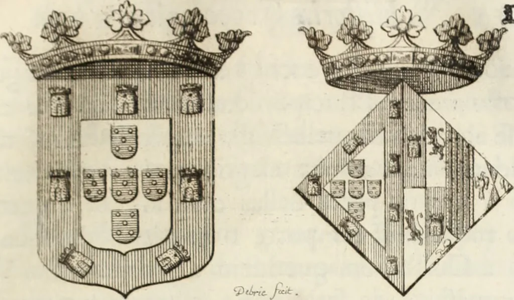 An illustration from Historia genealogica da casa real portugueza : desde a sua origem até o presente, com as familias illustres, que precedem dos reys, e dos serenissimos duques de Bragança ..., 1735, leaf 172