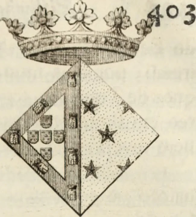 An illustration from Historia genealogica da casa real portugueza : desde a sua origem até o presente, com as familias illustres, que precedem dos reys, e dos serenissimos duques de Bragança ..., 1735, leaf 426