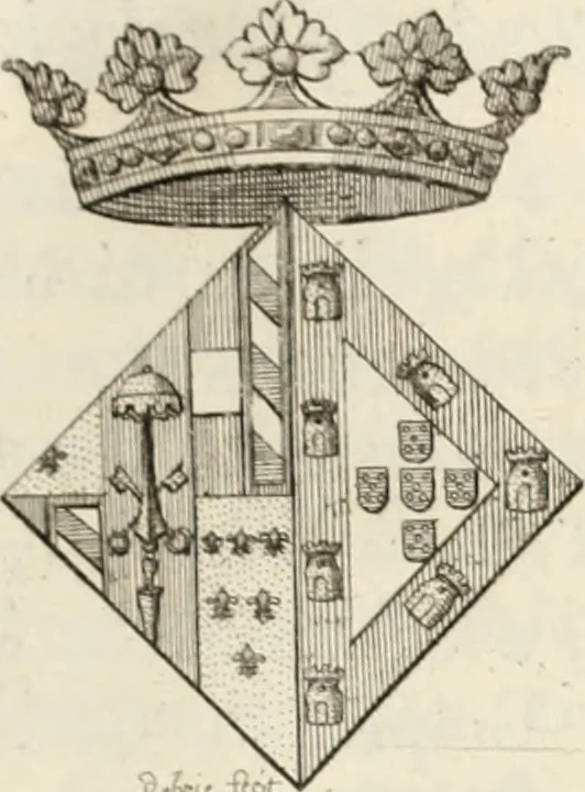 An illustration from Historia genealogica da casa real portugueza : desde a sua origem até o presente, com as familias illustres, que precedem dos reys, e dos serenissimos duques de Bragança ..., 1735, leaf 464