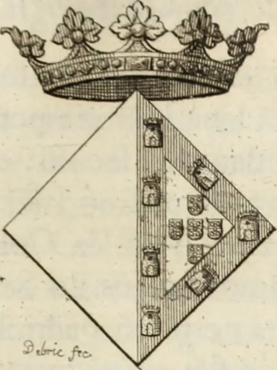 An illustration from Historia genealogica da casa real portugueza : desde a sua origem até o presente, com as familias illustres, que precedem dos reys, e dos serenissimos duques de Bragança ..., 1735, leaf 482