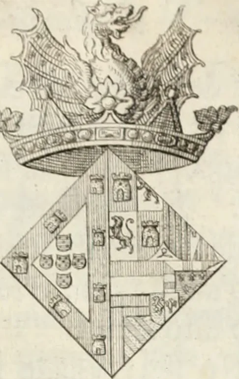 An illustration from Historia genealogica da casa real portugueza : desde a sua origem até o presente, com as familias illustres, que precedem dos reys, e dos serenissimos duques de Bragança ..., 1735, leaf 502