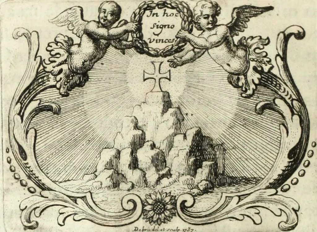 An illustration from Historia genealogica da casa real portugueza : desde a sua origem até o presente, com as familias illustres, que precedem dos reys, e dos serenissimos duques de Bragança ..., 1735, leaf 565