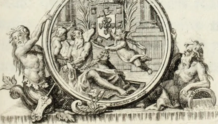 An illustration from Historia genealogica da casa real portugueza : desde a sua origem até o presente, com as familias illustres, que precedem dos reys, e dos serenissimos duques de Bragança ..., 1735, leaf 6
