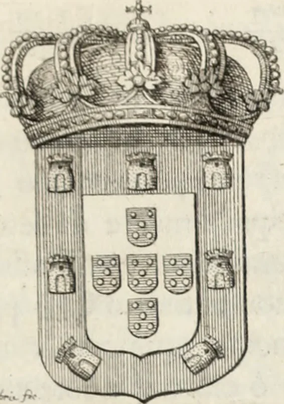 An illustration from Historia genealogica da casa real portugueza : desde a sua origem até o presente, com as familias illustres, que precedem dos reys, e dos serenissimos duques de Bragança ..., 1735, leaf 604
