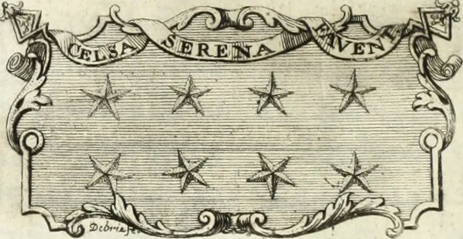 An illustration from Historia genealogica da casa real portugueza : desde a sua origem até o presente, com as familias illustres, que precedem dos reys, e dos serenissimos duques de Bragança ..., 1735, leaf 647