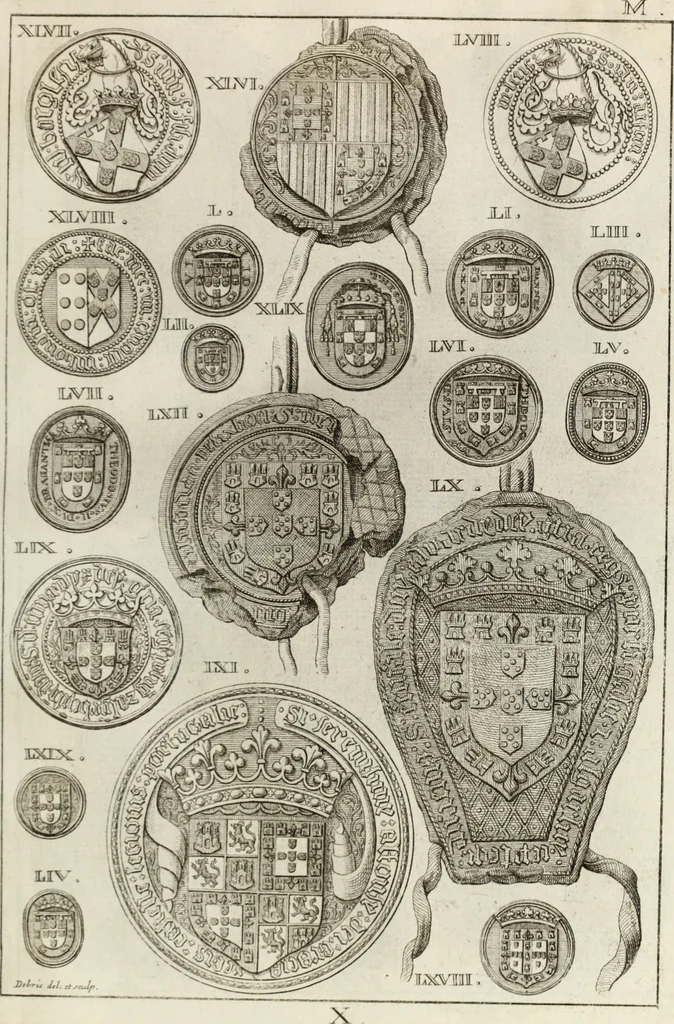 An illustration from Historia genealogica da casa real portugueza : desde a sua origem até o presente, com as familias illustres, que precedem dos reys, e dos serenissimos duques de Bragança ..., 1735, leaf 106