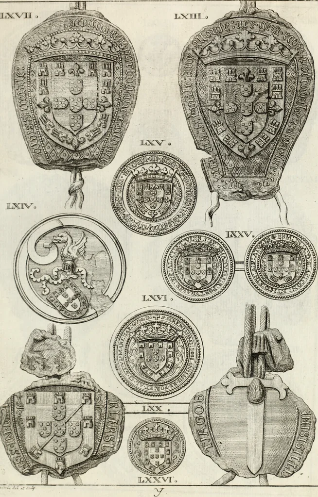 An illustration from Historia genealogica da casa real portugueza : desde a sua origem até o presente, com as familias illustres, que precedem dos reys, e dos serenissimos duques de Bragança ..., 1735, leaf 108