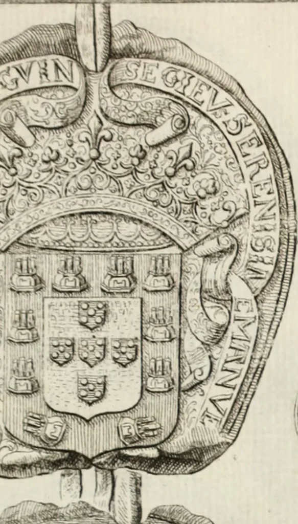 An illustration from Historia genealogica da casa real portugueza : desde a sua origem até o presente, com as familias illustres, que precedem dos reys, e dos serenissimos duques de Bragança ..., 1735, leaf 110