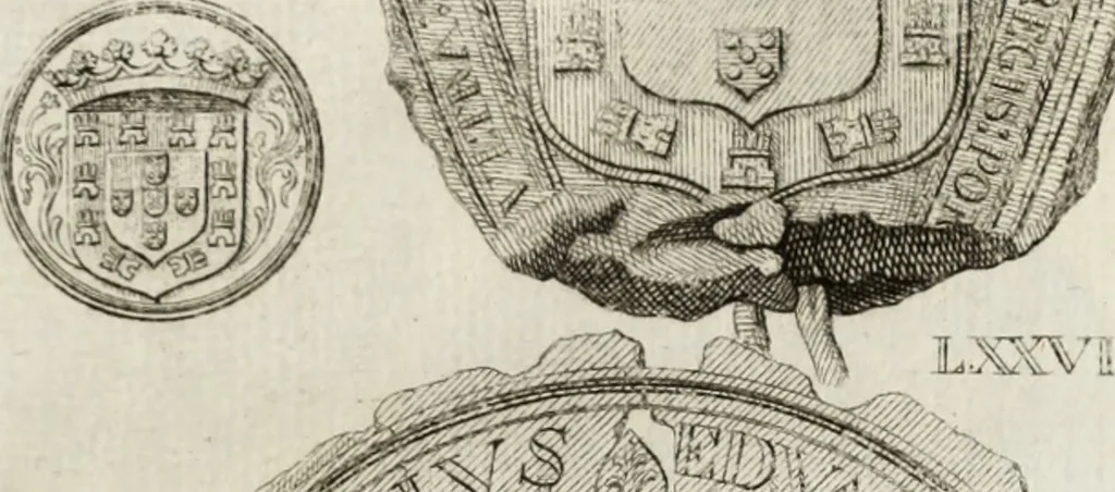An illustration from Historia genealogica da casa real portugueza : desde a sua origem até o presente, com as familias illustres, que precedem dos reys, e dos serenissimos duques de Bragança ..., 1735, leaf 110
