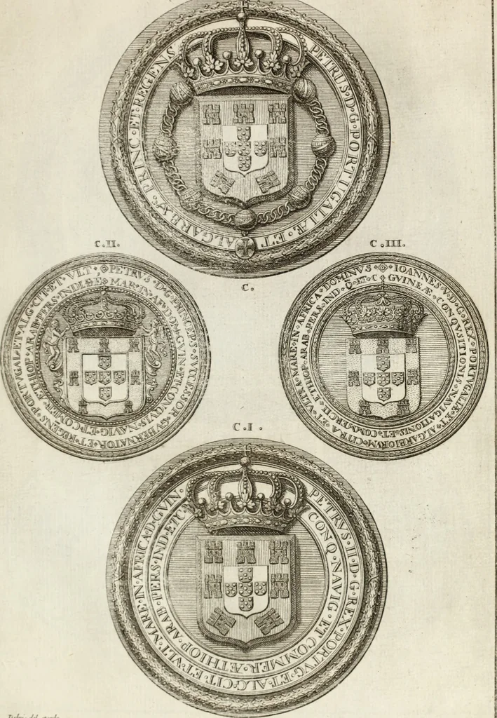 An illustration from Historia genealogica da casa real portugueza : desde a sua origem até o presente, com as familias illustres, que precedem dos reys, e dos serenissimos duques de Bragança ..., 1735, leaf 116
