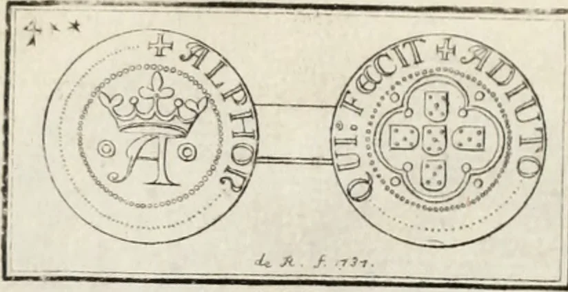 An illustration from Historia genealogica da casa real portugueza : desde a sua origem até o presente, com as familias illustres, que precedem dos reys, e dos serenissimos duques de Bragança ..., 1735, leaf 518