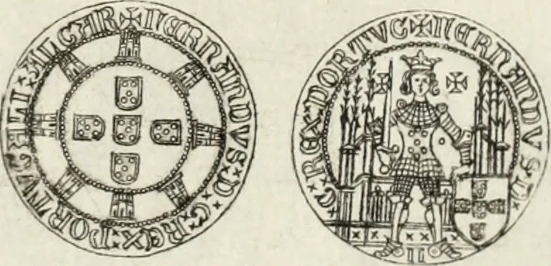 An illustration from Historia genealogica da casa real portugueza : desde a sua origem até o presente, com as familias illustres, que precedem dos reys, e dos serenissimos duques de Bragança ..., 1735, leaf 518