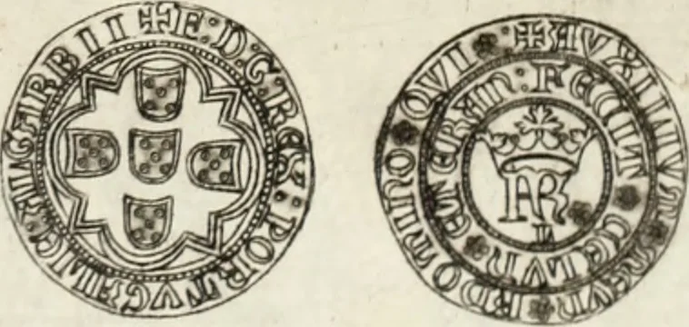 An illustration from Historia genealogica da casa real portugueza : desde a sua origem até o presente, com as familias illustres, que precedem dos reys, e dos serenissimos duques de Bragança ..., 1735, leaf 518