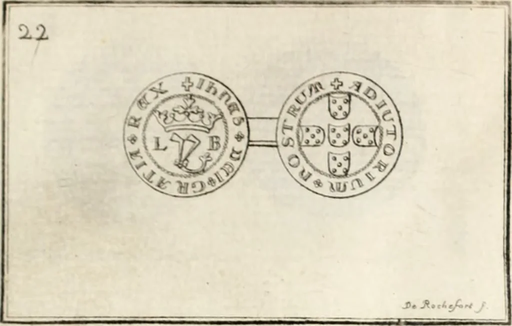 An illustration from Historia genealogica da casa real portugueza : desde a sua origem até o presente, com as familias illustres, que precedem dos reys, e dos serenissimos duques de Bragança ..., 1735, leaf 524