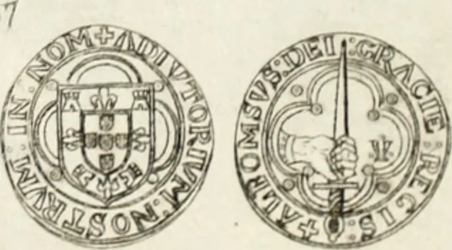 An illustration from Historia genealogica da casa real portugueza : desde a sua origem até o presente, com as familias illustres, que precedem dos reys, e dos serenissimos duques de Bragança ..., 1735, leaf 524