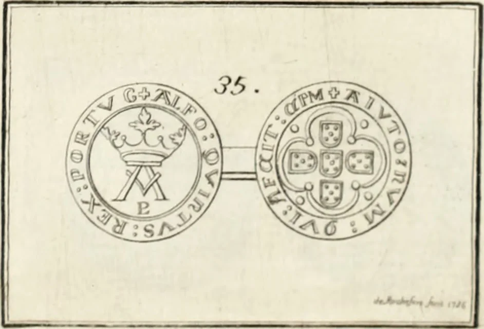 An illustration from Historia genealogica da casa real portugueza : desde a sua origem até o presente, com as familias illustres, que precedem dos reys, e dos serenissimos duques de Bragança ..., 1735, leaf 526