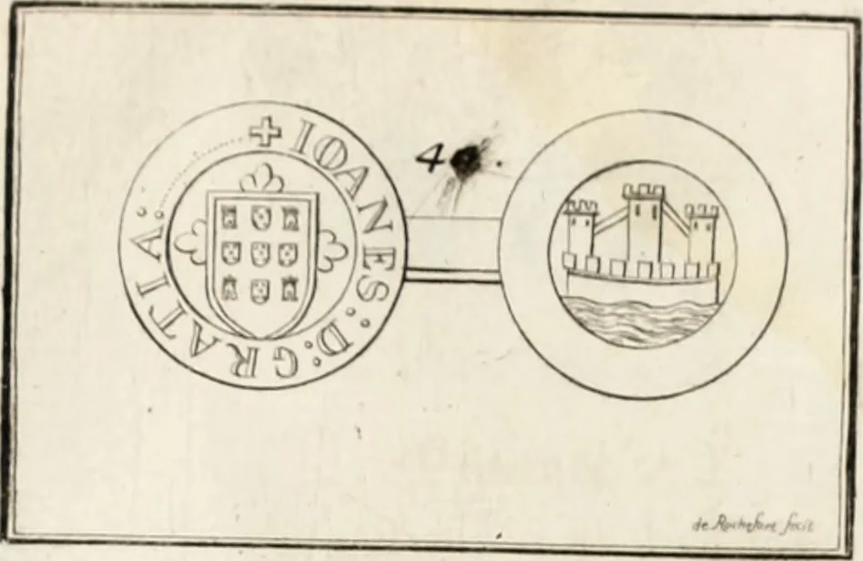 An illustration from Historia genealogica da casa real portugueza : desde a sua origem até o presente, com as familias illustres, que precedem dos reys, e dos serenissimos duques de Bragança ..., 1735, leaf 528