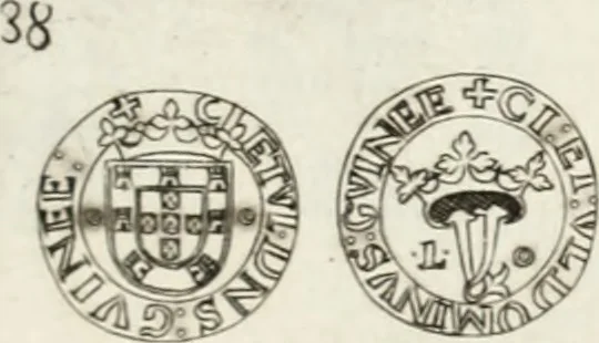 An illustration from Historia genealogica da casa real portugueza : desde a sua origem até o presente, com as familias illustres, que precedem dos reys, e dos serenissimos duques de Bragança ..., 1735, leaf 528